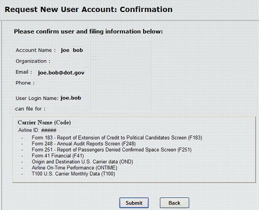 Figure 5:  Request New User Account: Confirmation